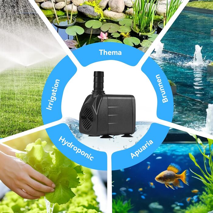 BACOENG Акваріумний насос 100W, водяний насос для фонтану, ставка та кімнатного фонтану, компактна помпа з EU-штекером, 600 л/год