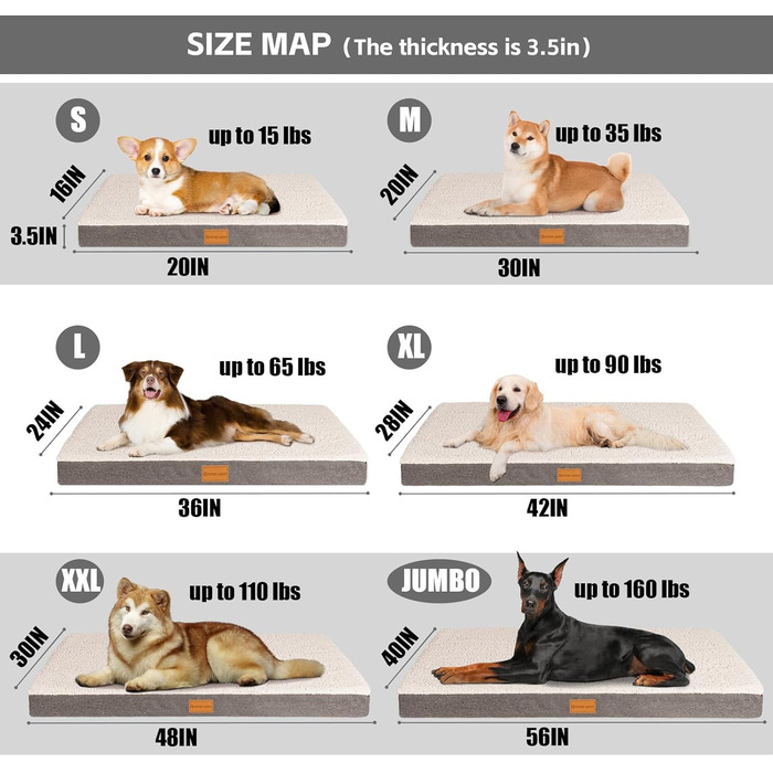 Ортопедичне ліжко для собак Patas Lague, велике, 91,4 x 61 см, м'яке, водонепроникне, з піною, знімний, пральний чохол, неслизьке дно, рожевий (JUMBO:56x40x3.5 IN, слонова кістка)