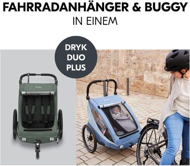 Фаркоп-причіп Hauck Dryk Duo Plus Set для 2 дітей з люлькою, тентом та дощовим захистом – складаний, з підвіскою та функцією коляски (Темно-зелений)
