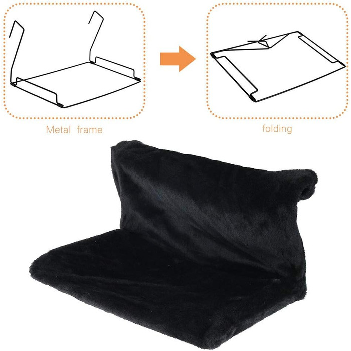 Підвісна лежанка-грілка для котів Fyeme: м'яка, плюшева, на металевому каркасі, для будь-яких радіаторів (чорна)