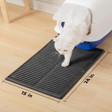 PetNova Легко миючийся килимок для котячого туалету, чорний, 61×38 см — антиковзаючий, водонепроникний, м’який для лап, ловить наповнювач