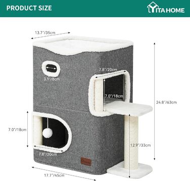 Будинок для котів YITAHOME, котяче ліжко, когтеточка, котяча нора для дому, багатофункціональні меблі для котів, сірий