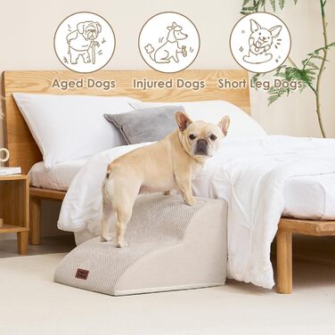 Сходинки для собак EHEYCIGA - 50 см, для маленьких собак, на диван/ліжко, з високощільним губчатим матеріалом, знімний та миючий чохол, антиковзаюча поверхня, 4 сходинки, сірий (40 x 50 x 30 см)