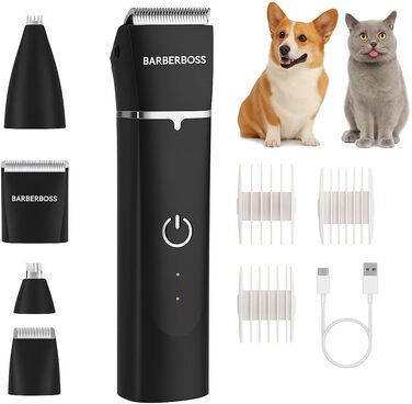 Професійний набір для стрижки собак та котів BarberBoss: бездротові стригучі машинки з керамічним лезом, для густого та жорсткого хутра, водонепроникні