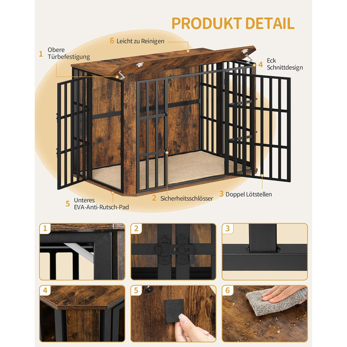 Дерев'яний вольєр для собак Hzuaneri DFC86801B (XXL) 120x75x81 см, з годівницею, вінтажний коричневий, для дому