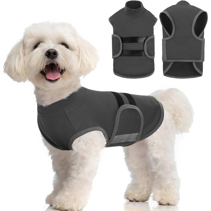 Жилет-заспокійник для собак IECOii, сірий, регульований, з світловідбиваючими смугами, для маленьких собак, S (XS: обхват грудей 30-41 см)