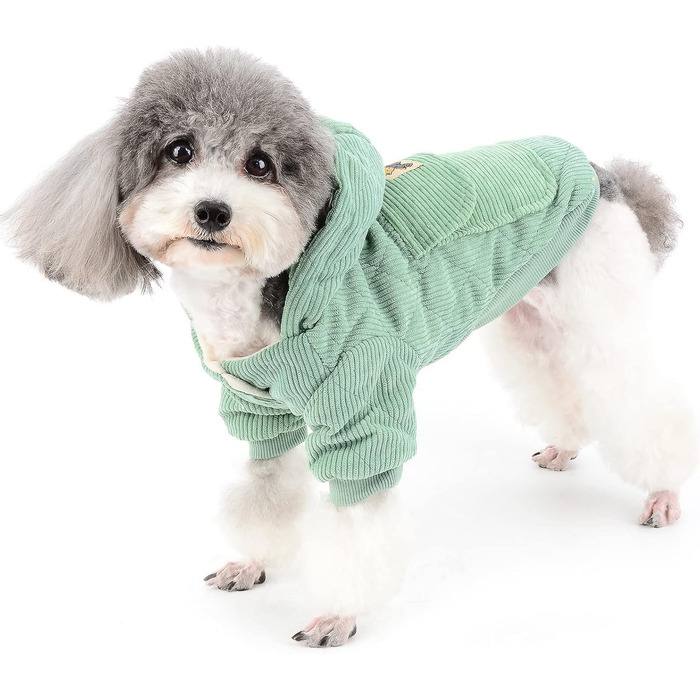 Зуена теплий зимовий одяг для маленьких собак, м'який корд, бавовна, утеплений капюшон, тепла куртка для цуценят, теплий одяг для чихуахуа, зелений XL