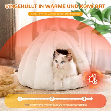 Кішка/Песик Іглу Будинок-Гніздо ALLSOPETS з Знімним Матрацом, Теплий та М'який Дім для Собак та Кішок (Сніжно-Білий, L)