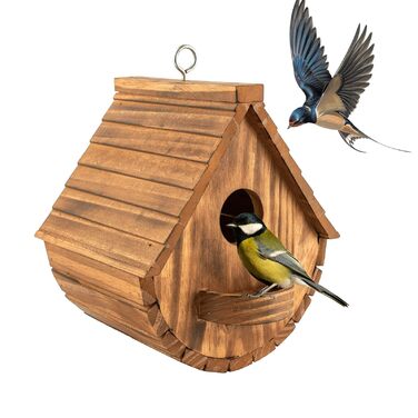 Будинок для птахів з сосни, підвісний, для садових птахів, стійкий до погодних умов, ідеальне житло для синиць, шпаків та інших диких птахів