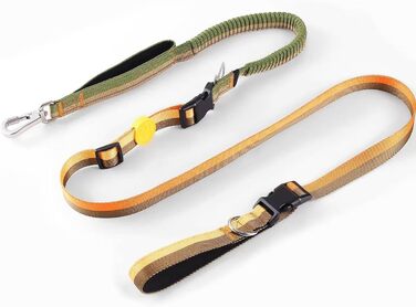 EVERKING 6-в1 повідок для собак з жилетним поясом – повідь для бігу та прогулянок для малих та великих собак – з 2 ручками, антишокова пружина, кріплення для авто, тягнуча повідець та альтернатива шлейці (Синій, Сірий) Синій, Хакі (Жовтий, Коричневий)