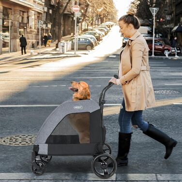 Візок для собак GOPLUS, розкладний, 60 кг, з кишенями та сіткою, 67 x 98 x 88 см