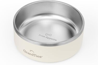 Миска GrandTies з нержавіючої сталі з гравіюванням, ізольована, BPA-free, велика, для котів і собак, нековзна, герметична, для вулиці, 1250 мл, колір слонова кістка