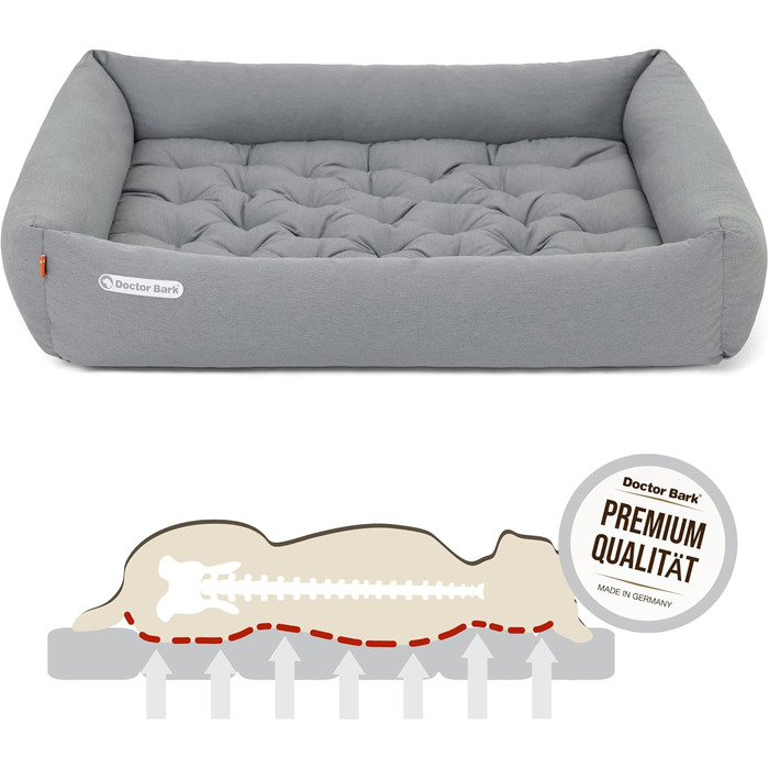Ортопедичне ліжко для собак Doctor Bark - великі породи, XXL (110x100 см), світло-сірий колір, знімний кошик, прання до 95°C