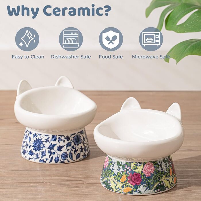 Котло propositions, Підвищена годівниця для котів TIGOADT, керамічна, широка, нахилена, проти блювоти, для кошенят та дорослих котів (блакитно-білий візерунок)