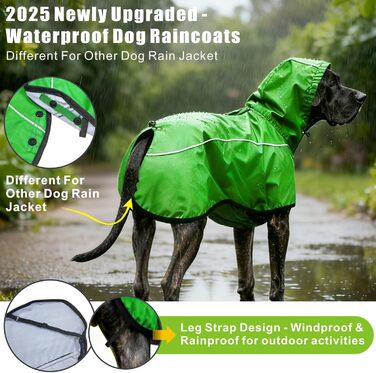 Дощовик для собак Mosucoir з відбиваючими елементами та регульованою капюшоном, водонепроникний, для великих собак (зелений, L)