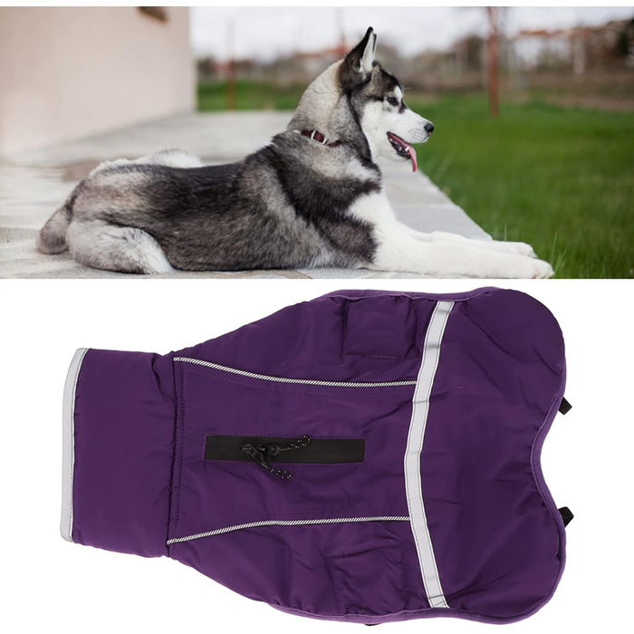 Зимовий теплий куртка для собак з регулюванням, світловідбиваючий, м'який, для малих, середніх та великих порід (M) фіолетовий