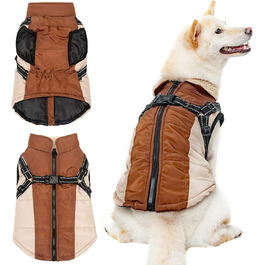 Зимовий теплий куртка для собак, водонепроникний та вітронепроникний, для середніх та великих собак, Khaki, S