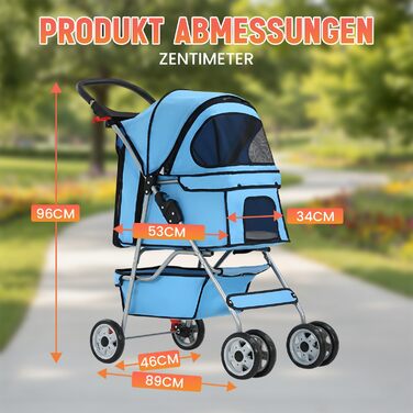 Візок для собак та котів, складний, блакитний, до 15 кг, з кошиком та килимком