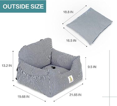 Автокрісло для собак - підвищення для цуценят, з кишенями для зберігання та страхувальним ремінцем, знімне та пральне, антиковзаюча підставка, для автомобіля та дому (Блакитне)