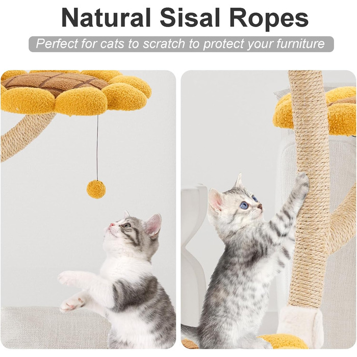 Котячий комплекс Romiromi з драбиною, 250-260 см, 6 платформ, капсула, будиночок-гніздо та гамак (Sunflower)