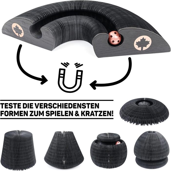Іграшка для котів CanadianCat Kratzspielzeug: когтеточка з ігровими кульками, чорна, 27,5 x 28 см