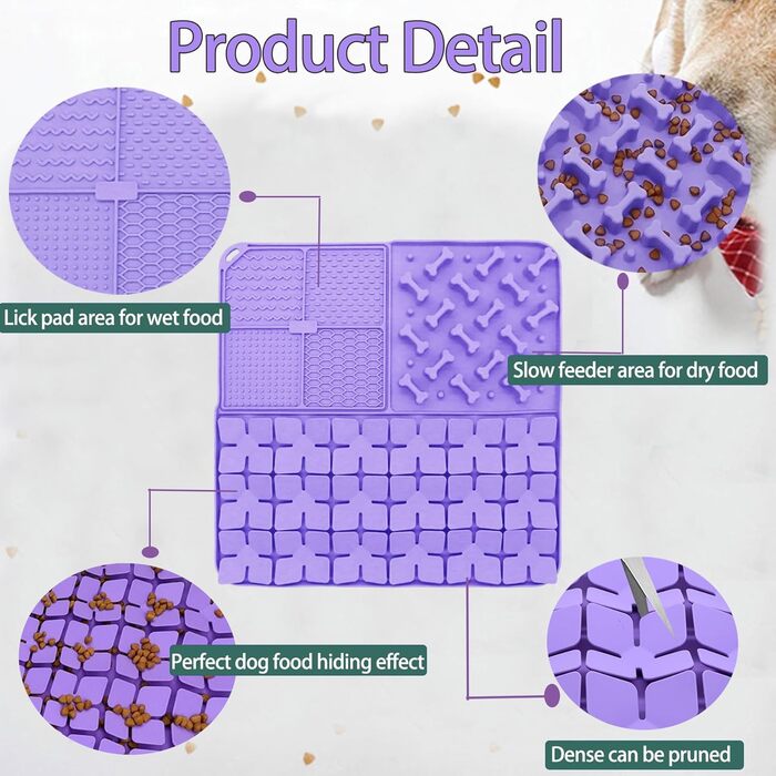 Килимок-сніфлер для собак, повільне годування, килимок з присосками, фіолетовий, 40 x 40 см