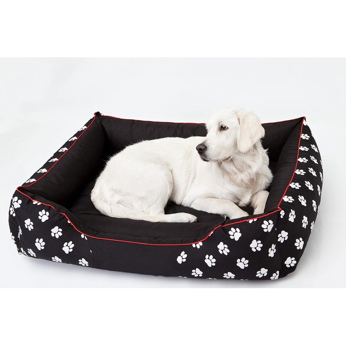 Ліжко для собак, софа для тварин, м'яке гніздо, ліжко-кушетка для собак, розмір XXL (110x90 см), чорне з лапами