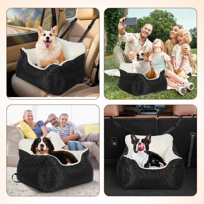 Автокрісло для собак Eikuavons, чорне, 47x47x21 см. З кишенями та шнуром для прив'язування. Підходить для маленьких собак