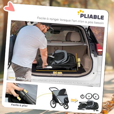 Візок для собак PawHut 3-колісний, сірий, складний, до 40 кг, з подушкою та безпековою лійною