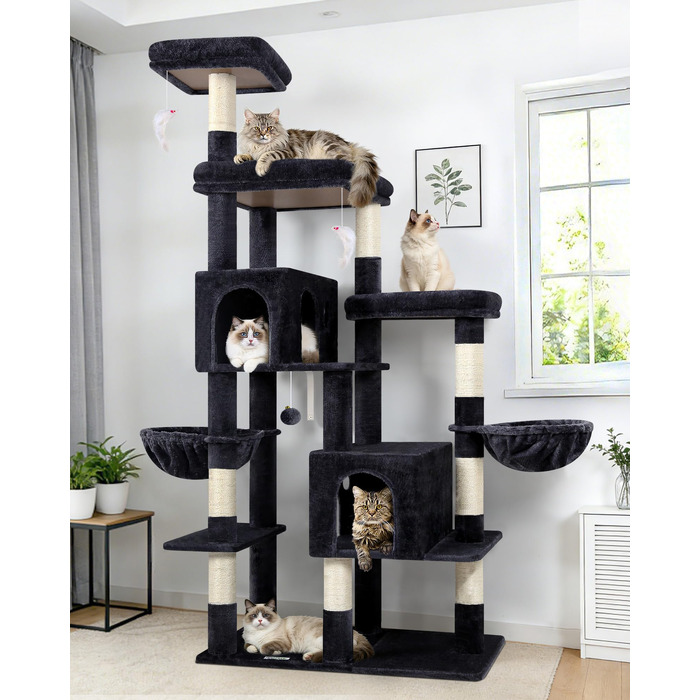 Комплекс для котів Globlazer Kratzbaum 189 см з будиночком, платформою та іграшками, темно-сірий