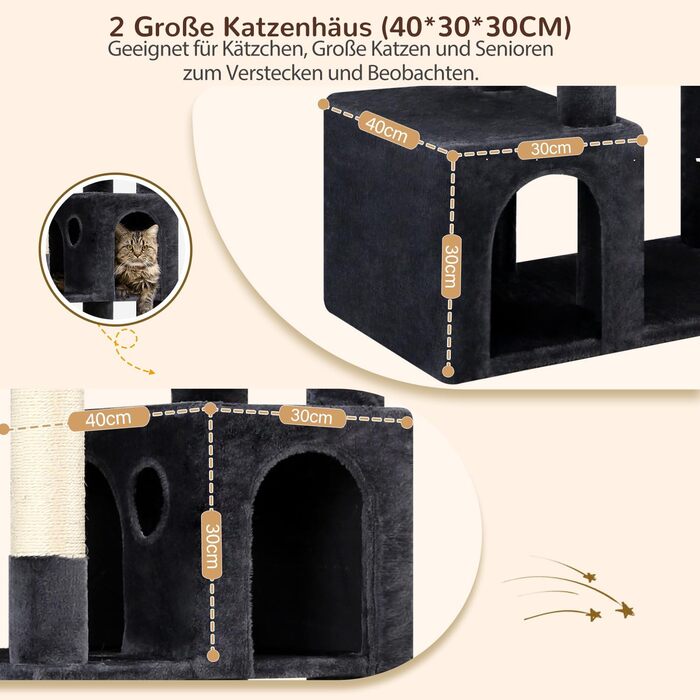 Драбина для котів Globlazer 193 см з будиночком, гамаком, великою платформою та іграшками. Стабільна для 3-5 котів (XXL, темно-сірий)