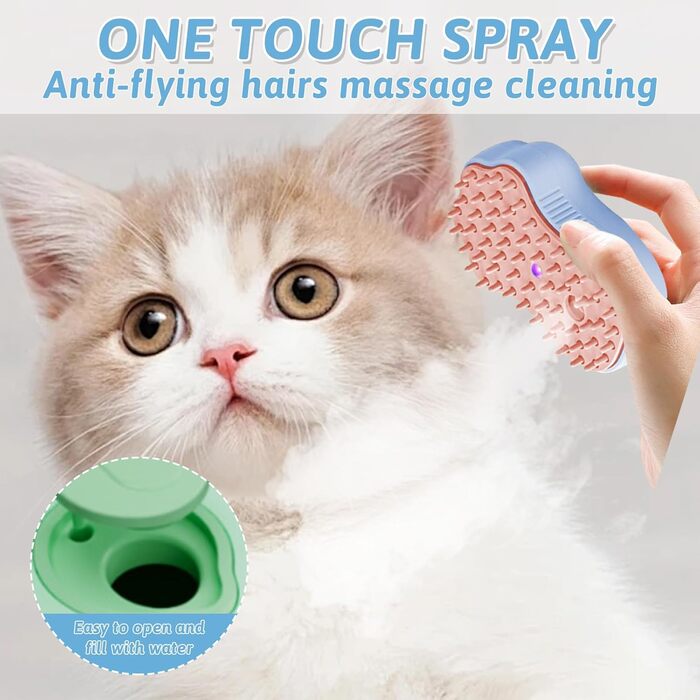 Щітка для тварин з водою: для котів та собак (коротко- та довгошерстих), самоочисна, з резервуаром для води та розпилювачем, для масажу, догляду та видалення шерсті (рожева, синя, зелена) (2 сині)
