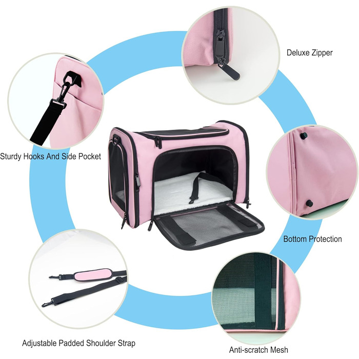 Переносна сумка-переноска для котів та собак, велика, рожева