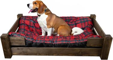 Гіркий корзина для собак Kistenkolli Altes Land Winston XL з дерева та подушкою, 100x60x25 см, вінтажний дизайн, колір палісандр (червоний)