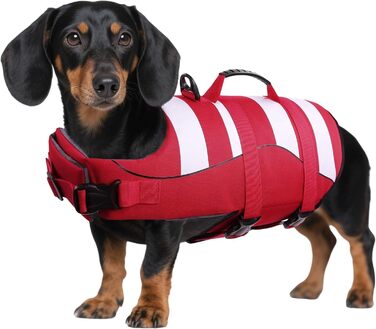 Жилет рятувальний для собак, маленький, ASENKU. Червоний, для такс, чихуахуа, французького бульдога, лабрадора. Регульований, з ручкою для безпеки.