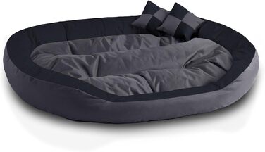 BedDog® Hundebett SABA 4в1: овальне/кругле, велике, з бортиком, XL, Mocca/чорно-коричневий, 150x120x23 см, ROCK-FLOW (сірий/антрацит)