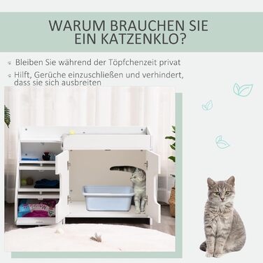 Шафа для котячого туалету PawHut, біла, 90x48x59 см, з 3-рівневою драбиною, котячий будиночок з отвором у дверцятах