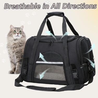 Транспортна сумка для кота APKOL, 5 кг, чорна. Складана переноска для котів та маленьких собак з плечовим ременем