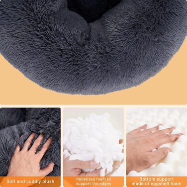Ортопедичне ліжко для собак, кругленьке, м'яке, для котів та собак, ліжко-софа, корзина, зручне, миється, 60 см Ø, темно-сірий, розмір 60 x 60 x 18 см