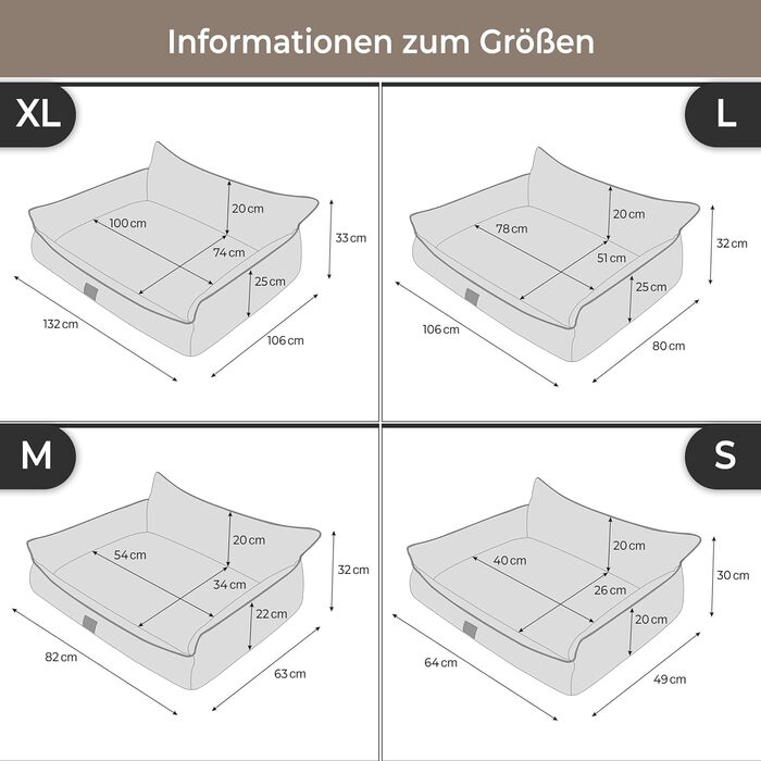 Ліжко для собак Joker - ліжко-кошик для маленьких, середніх та великих собак - м'яке ліжко для собак, диван для собак, знімний та пральний чохол, розмір L: 106 x 80 см, коричневий Fancy L, 106 x 80 см