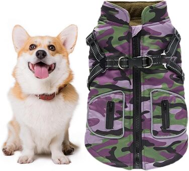 Зимова куртка для собак, теплий зимовий плащ для собак - світловідбивна куртка для собак, жилет для собак з інтегрованим шлейкою для маленьких та середніх собак (фіолетовий, M)