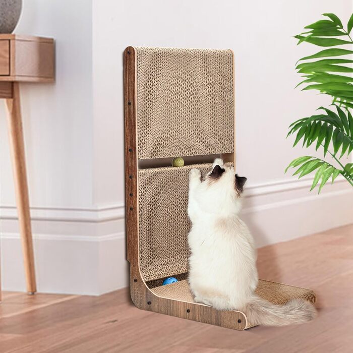 Кігтеточка для котів L-подібна з іграшкою, з картону, 69 см