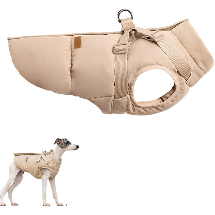 Тепла жилетка для собак з шлейкою, водонепроникний дощовик для маленьких собак, куртка для цуценят на холодну зиму (Хакі, XL)