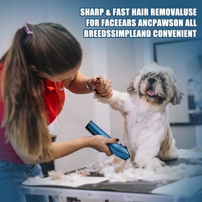 Професійний набір для грумінгу тварин: собаки, коти, коні. Бездротовий, 5-в-1, тихий, потужний, акумуляторний, для густого хутра (блакитний)