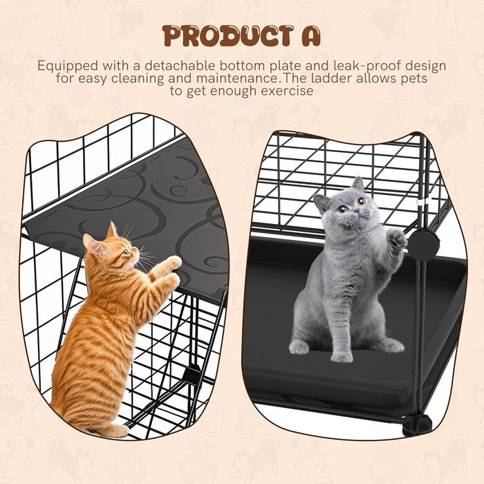 Металевий вольєр для котів UISEBRT для вулиці та дому, 3-рівневий, з знімною ванною, 2 сходинками та 3 дверима. DIY вольєр для котів як тренувальний, місце для відпочинку або вуличний вольєр