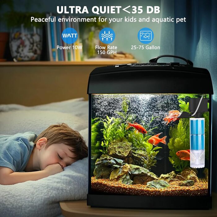 Акваріумний фільтр Fishkeeper 10W, 570 л/год: внутрішній фільтр з регулюванням потоку, 4-в-1, тихий, для акваріумів 60-300 л, легко миється