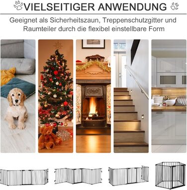 PawHut Забіг для цуценят 2 в 1, 5-секційний, розкладний, з дверцятами. Металевий забіг для собак, 300 x 74,5 см, чорний. DIY забіг для цуценят, захист від каміну та плити для малих та середніх собак