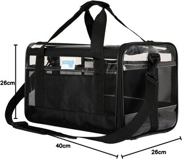 PETCUTE Транспортна сумка для котів та собак, складана, з плечовим ременем, схвалена авіакомпаніями, дихаюча, знімний мат, синій (M, Чорний)