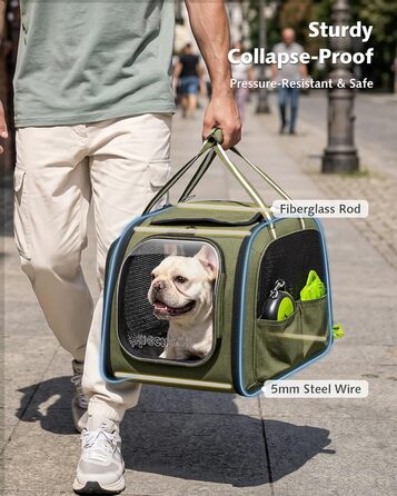 Переноска для котів та собак Pecute XL (55x38x35 см) - складна сумка-переноска з вікном, м'яким килимком, для авто, подорожей, ветеринара, зелена