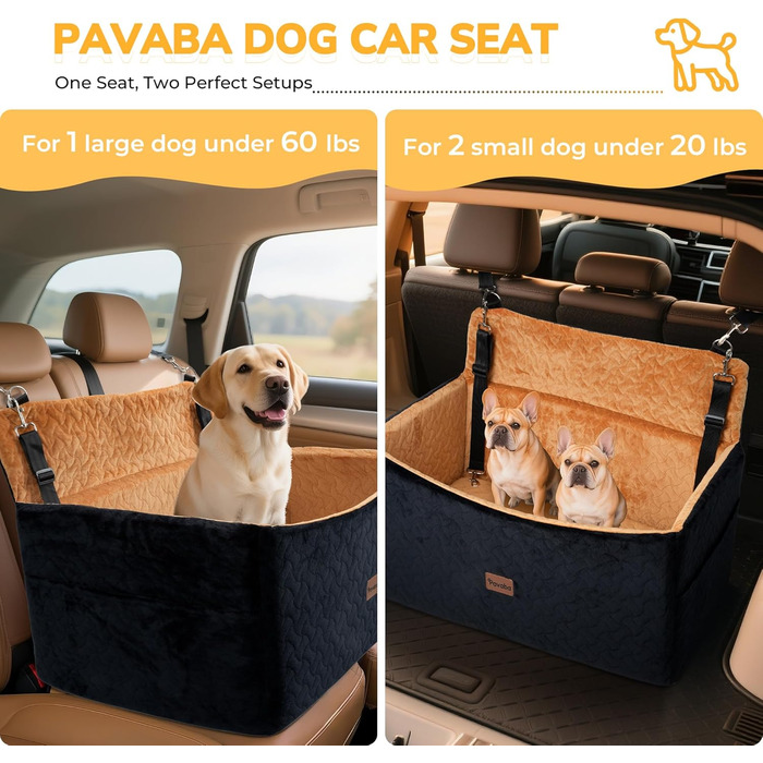 Автокрісло для собак великих та середніх порід до 27,2 кг – З піднятою передньою частиною (35,6 см), подушка з Memory Foam, знімний чохол (чорний/коричневий)